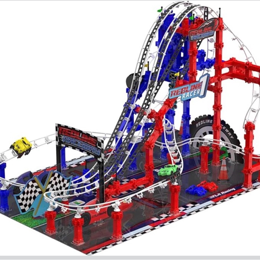 The Learning Journey Techno Trax Redline Raceway STEM Roller 400+ Pc Coaster NEW